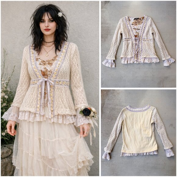 Heart Moon Star Sweaters - Y2K Ethereal FairyCore Knit & Lace Cardigan